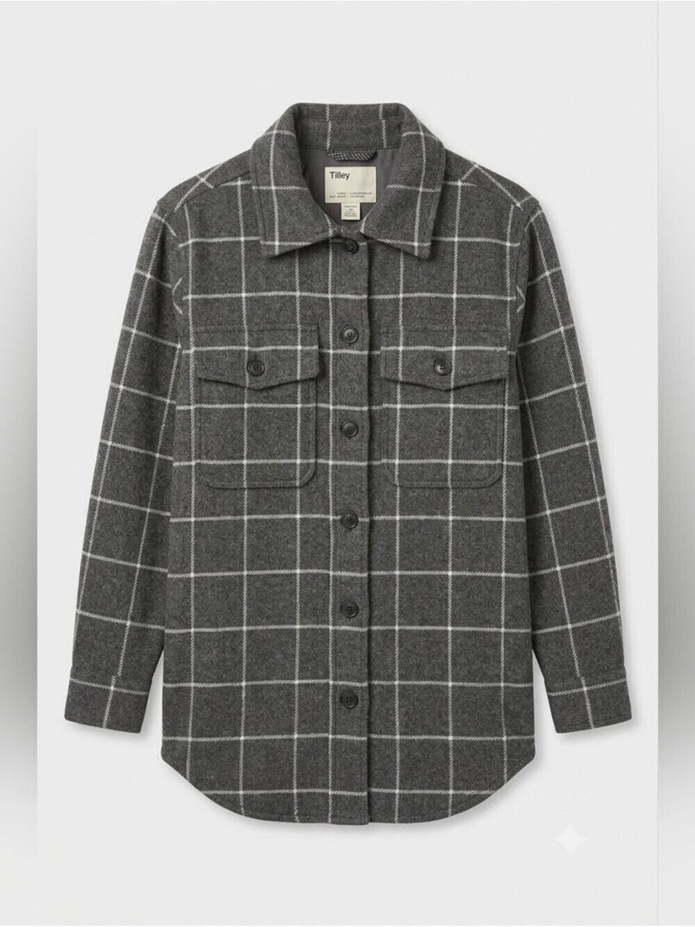 Tilley Grey Check Wool Blend Women's Utility Jacket Shacket, Size Small, NWT